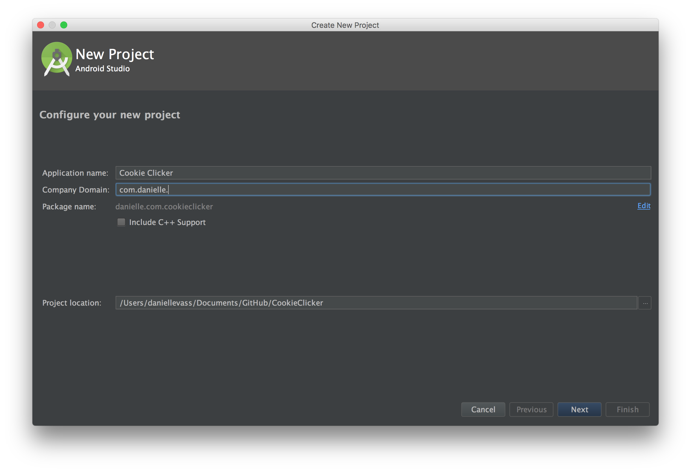 Creating a new project in Android Studio